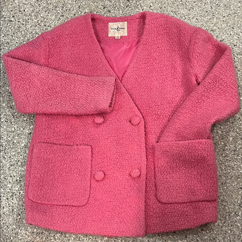 Pink long sleeve tweed -jacket with pockets size large